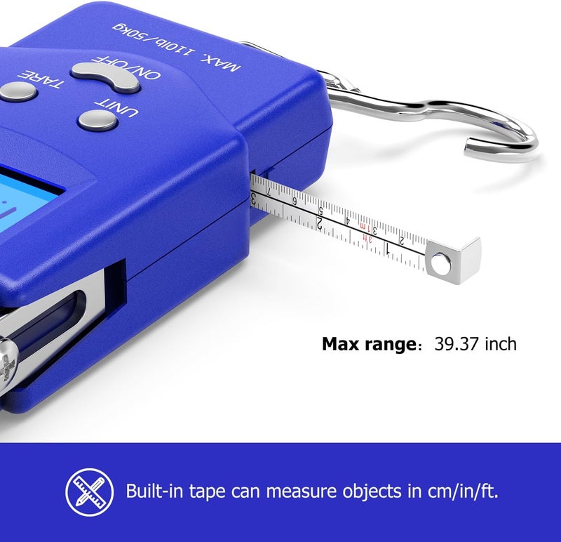 Dr.Meter Fish Scale Luggage Scale Fishing Gear - 110lb Backlit LCD Display Digital Scale with Built-in Measuring Tape - Fishing Scale with 2 AAA Batteries, Pocket Size - Fishing Gifts for Men - Image 3